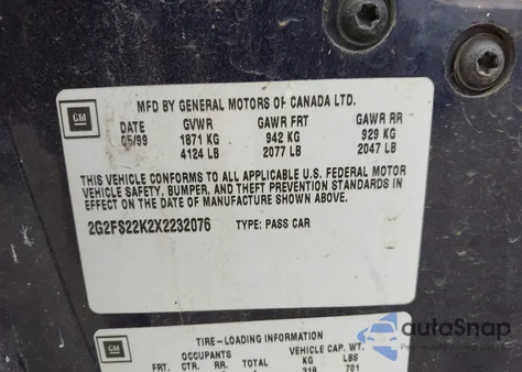 1999 Pontiac Firebird из США, поврежденный, VIN 2G2FS22K2X2232076